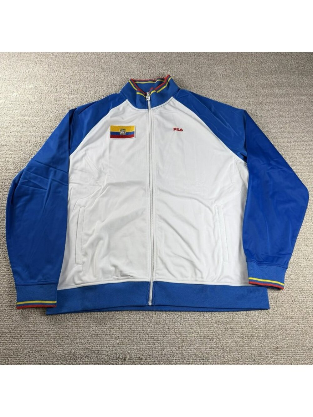 FILA Ecuador Full Zip Y2K Track Jacket White Blue Men’s Size XXL